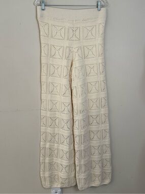 Crochet knit cream lined granny square quiet luxury palazzo pants SZ M